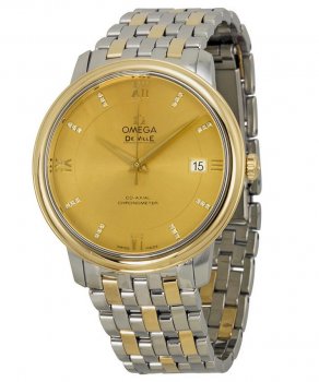 Réplique Omega De Ville Prestige Champagne Cadran Inoxydable Acier et 18kt Or 424.20.37.20.58.001