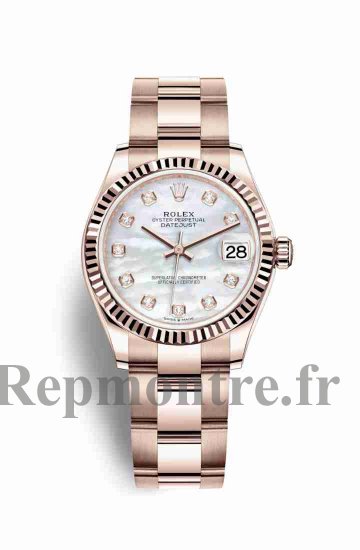 Réplique montre de Rolex Datejust 31 18 ct Everose 278275 Blanc nacre sertie de Cadran - Cliquez sur l'image pour la fermer