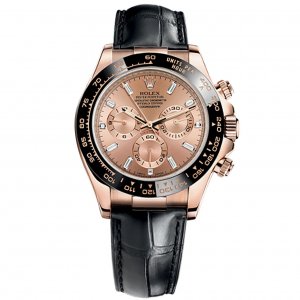 Réplique Rolex Daytona Cadran de diamant 18k Rose Or Bracelet en cuir Montre Homme
