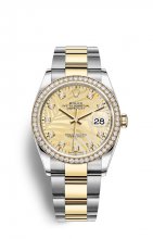Replique Montre Rolex Datejust 36 OysterAcier Jaune Or and Diamants M126283RBR-0030