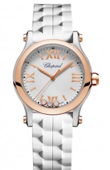 Replique Chopard Happy Sport 30 MM Rose Gold Bezel White Dial 278590-6001