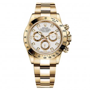 Réplique Rolex Cosmograph Daytona Blanc Diamants Cadran 18kt Montre Homme Or Jaune