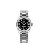 Réplique Rolex Datejust 31 Bracelet President en or blanc avec cadran noir