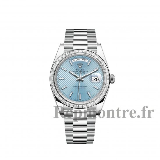 Réplique Rolex Day-Date 40 Cadran bleu platine a motif diagonal avec lunette sertie de diamants m228396tbr-0001 - Cliquez sur l'image pour la fermer