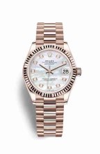 Réplique montre de Rolex Datejust 31 18 ct Everose 278275 Blanc nacre sertie de Cadran