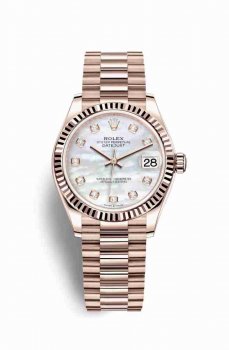 Réplique montre de Rolex Datejust 31 18 ct Everose 278275 Blanc nacre sertie de Cadran