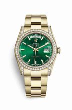 Réplique montre Rolex Day-Date 36 cosses en jaune de 118388 cadran vert m118388-0195