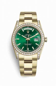 Réplique montre Rolex Day-Date 36 cosses en jaune de 118388 cadran vert m118388-0195