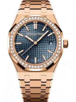 Audemars Piguet Royal Oak Automatique 34 Or Rose Diamants Bracelet Bleu 77451OR.ZZ.1361OR.04