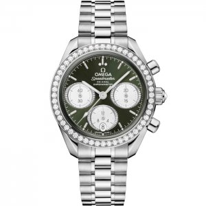 Omega Speedmaster Date 38 Bracelet en acier inoxydable et diamants verts 324.15.38.50.60.001