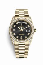 Réplique montre Rolex Day-Date 36 jaune 18 ct en semble de cosses 118388 noir Set Cadran m118388-0021