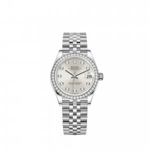 Réplique Rolex Datejust 31 Bracelet Jubile en argent serti de diamants Rolesor blanc m278384rbr-0034