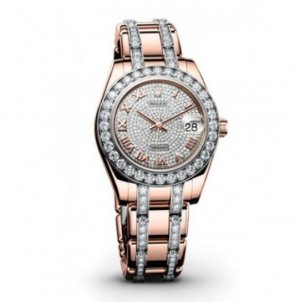 Réplique Rolex Datejust Pearlmaster 34 Diamant Paver Cadran 18K Everose Rose Dames 81285CDRDPM