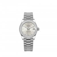 Réplique montre Rolex Datejust 31 Bracelet President en or blanc avec cadran argente