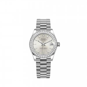 Réplique montre Rolex Datejust 31 Bracelet President en or blanc avec cadran argente
