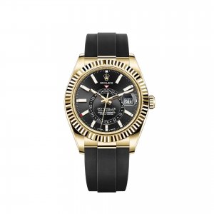 Réplique montre Rolex Sky-Dweller Bracelet Oysterflex en or jaune 18 ct avec cadran noir brillant