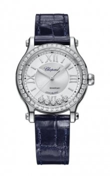 Replique Chopard Happy Sport 33 Diamond Bezel White Dial Steel On Blue Strap 278608-3003