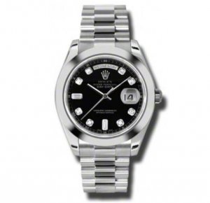 Réplique Rolex Day-Date II Cadran Noir Platine President 218206BKDP