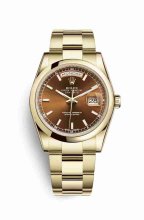 Réplique montre Rolex Day-Date 36 jaune 18 ct 118208 Cognac Cadran m118208-0343