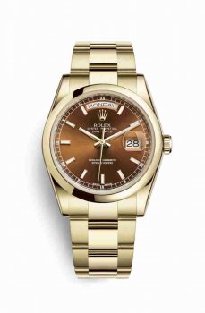 Réplique montre Rolex Day-Date 36 jaune 18 ct 118208 Cognac Cadran m118208-0343