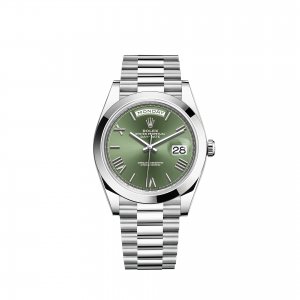 Réplique Rolex Day-Date 40 Platine Cadran vert olive Lunette lisse m228206-0027