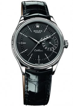 Réplique Rolex Cellini Date Or blanc Noir Guilloche Dial Montre 50519