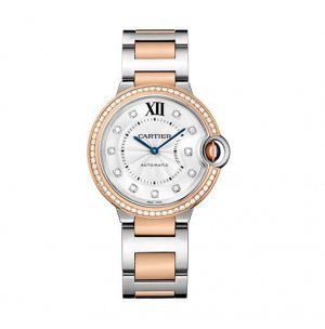 Replique Cartier Ballon Bleu 36 mm Acier inoxydable & Or Rose & Diamants Dame