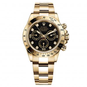 Réplique Rolex Cosmograph Daytona diamants noirs Cadran 18kt jaune or montre des hommes