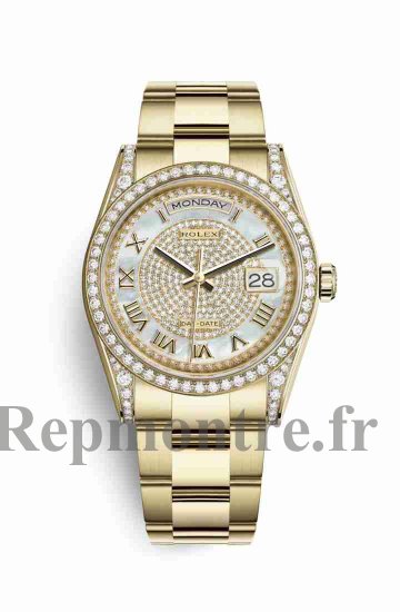 Réplique montre Rolex Day-Date 36 jaune 18 ct sertissage 118388 nacre blanc Cadran m118388-0196 - Cliquez sur l'image pour la fermer
