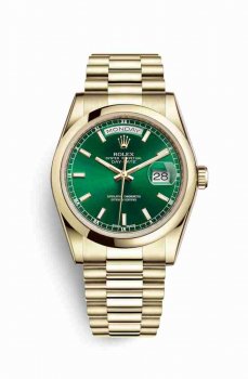 Réplique montre Rolex Day-Date 36 jaune 18 ct 118208 Cadran vert m118208-0349
