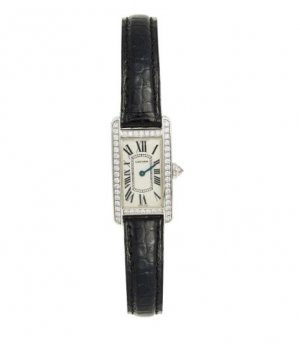 Copie de Cartier Tank Americaine 18k Blanc Or Diamants Alligator 19 mm WB707331