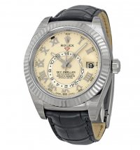 Réplique Rolex Sky Dweller Ivoire Cadran Noir Cuir 326139IVRL