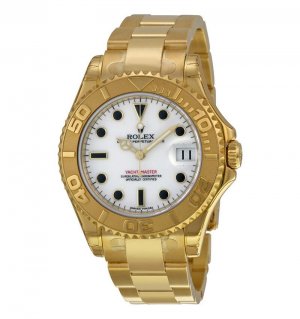 Réplique Rolex Yacht Master Blanc Cadran 18K Or Jaune Bracelet 168628