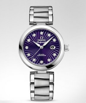 Réplique Omega De Ville Damesmatic Violet diamants Steel Montre 425.30.34.20.60.001
