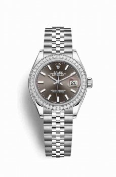 Réplique montre Rolex Datejust 28 Blanc Role blanc 279384RBR Gris fonce Cadran m279384rbr-0013