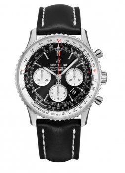 Replique Breitling Navitimer 1 B01 Chronograph 43 Black Dial Deployment Leather Strap Men's AB0121211B1X2