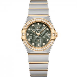 Omega Constellation Manhattan 28 Quartz Acier Inoxydable Or Jaune Diamant Meteorite Verte 131.25.28.60.99.002