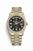 Réplique montre Rolex Day-Date 36 jaune 18 ct en semble de cosses 118388 noir Set Cadran m118388-0079