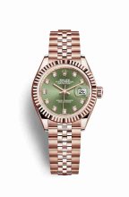 Réplique montre Rolex Datejust 28 Everose 279175 Vert olive serti Cadran m279175-0013