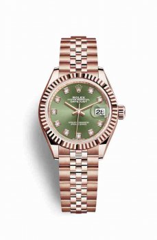 Réplique montre Rolex Datejust 28 Everose 279175 Vert olive serti Cadran m279175-0013