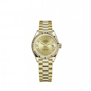 Réplique montre Rolex Lady-Datejust Bracelet President en or jaune 18 ct a cadran champagne m279178-0022