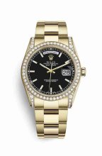 Réplique montre Rolex Day-Date 36 cosses en jaune de 118388 Noir Cadran m118388-0190