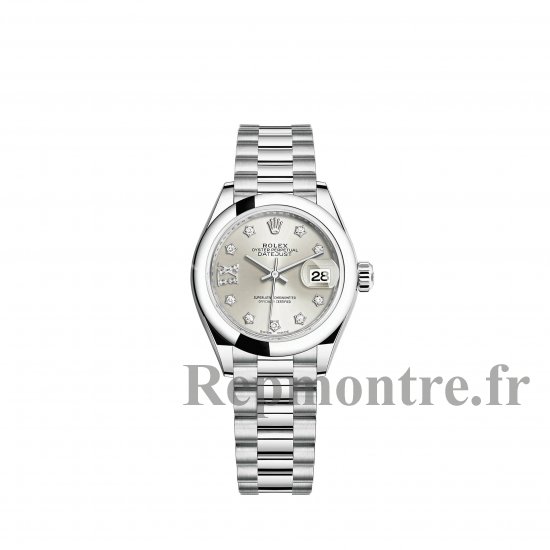 Réplique montre Rolex Lady-Datejust Bracelet President en argent platine serti de diamants m279166-0001 - Cliquez sur l'image pour la fermer