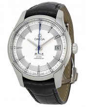 Réplique Omega De Ville Hour Vision Argent Cadran Noir Cuir 431.33.41.21.02.001