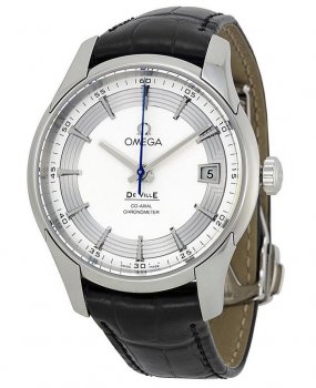 Réplique Omega De Ville Hour Vision Argent Cadran Noir Cuir 431.33.41.21.02.001