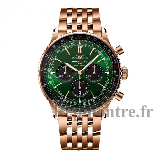 Breitling Navitimer Chronographe Or Rose 18 Carats 46mm Montre Replique Homme Vert RB0137241L1R1 - Cliquez sur l'image pour la fermer