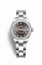 Réplique montre Rolex Datejust 28 Blanc Role blanc 279384RBR Gris fonce Cadran m279384rbr-0016