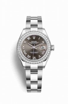 Réplique montre Rolex Datejust 28 Blanc Role blanc 279384RBR Gris fonce Cadran m279384rbr-0016