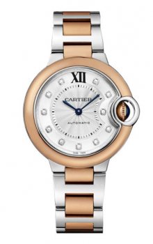 Replique Cartier Ballon Bleu 33 mm Acier Or rose Diamants Dial W3BB0006