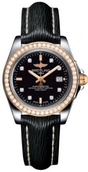 qualite superieure Réplique Breitling Galactic 32 Sleek Edition Trophy Noir diamant Dial Noir Bracelet en cuir pour femme